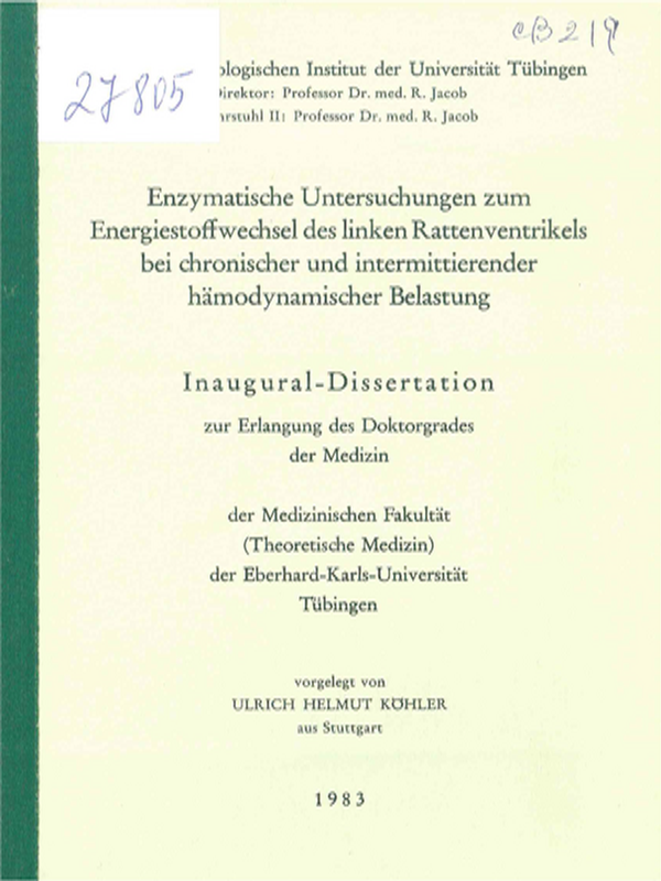 Enzymatische Untersuchungen zum Energiestoffwechsel des linken Rattenventrikels bei chronischer und intermittierender hamodynamischer Belastung