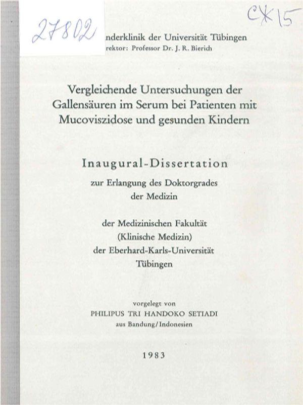 Vergleichende Untersuchungen der Gallensauren im Serum bei Patienten mit Mucoviszidose und gesunden Kindern