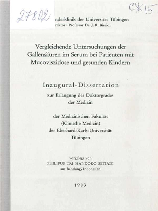 Vergleichende Untersuchungen der Gallensauren im Serum bei Patienten mit Mucoviszidose und gesunden Kindern