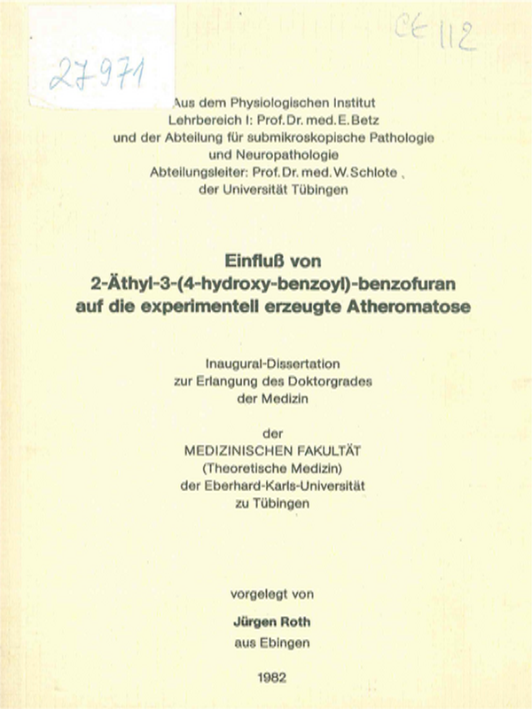 Einfluss von 2-Athyl-3-(4-hydroxy-benzoyl)-benzofuran auf experimentell erzeugte Atheromatose