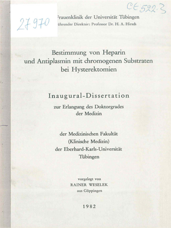 Bestimmung von Heparin und Antiplasmin mit chromogenen Substraten bei Hysterektomien