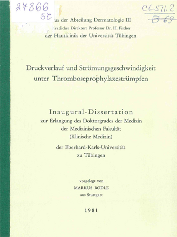 Druckverlauf und Stromungsgeschwindigkeit unter Thromboseprophylaxestrumpfen