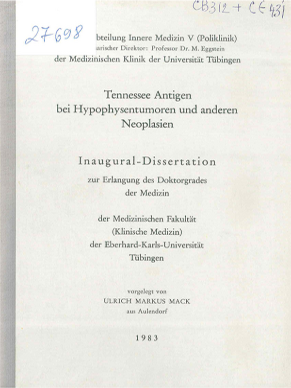 Tennessee Antigen bei Hypophysentumoren und anderen Neoplasien
