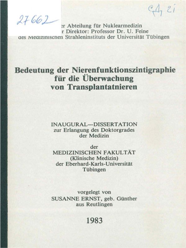 Bedeutung der Nierenfunktionszintigraphie fur die Uberwachung von Transplantatnieren