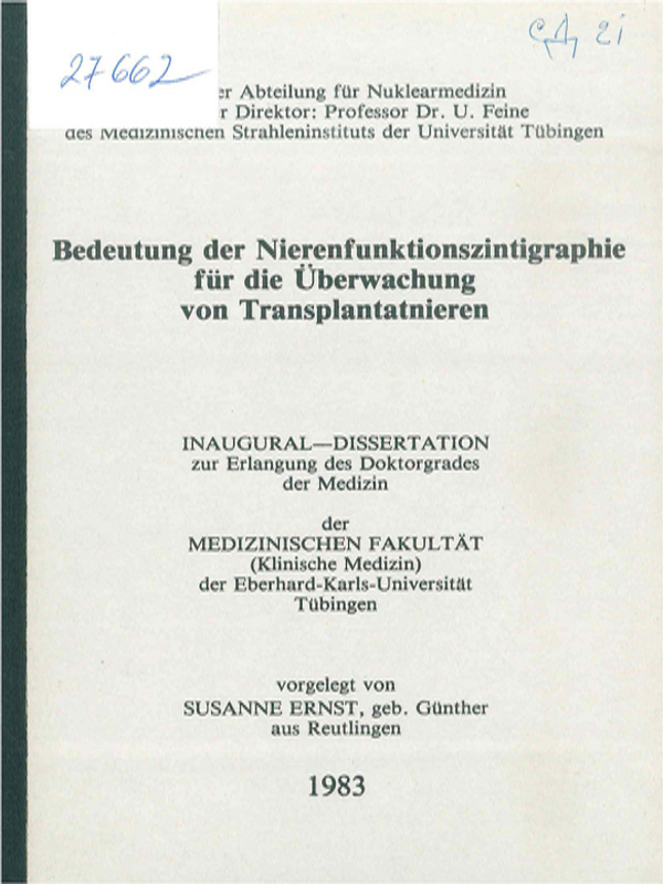 Bedeutung der Nierenfunktionszintigraphie fur die Uberwachung von Transplantatnieren