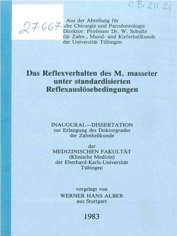 Das Reflexverhalten des M. masseter unter standardisierten Reflexauslosebedingungen