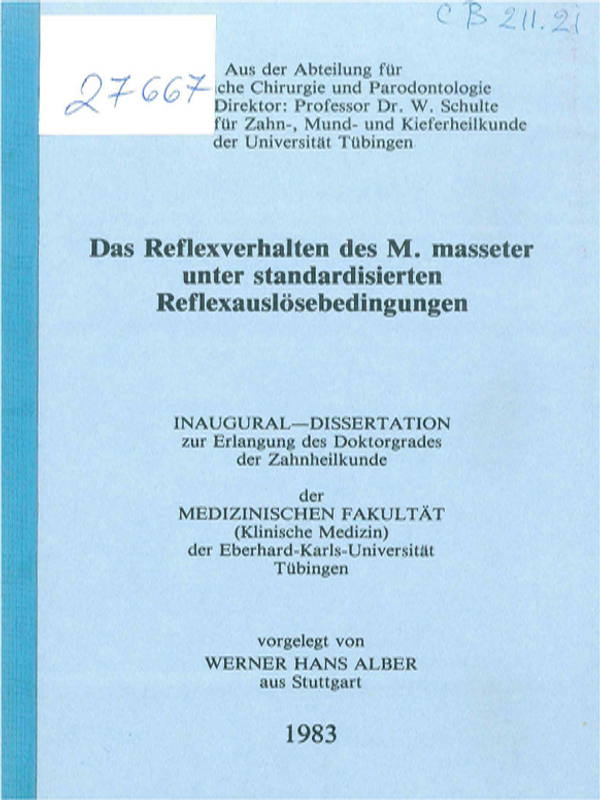Das Reflexverhalten des M. masseter unter standardisierten Reflexauslosebedingungen