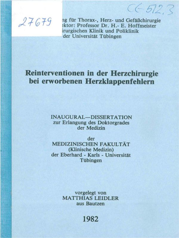 Reinterventionen in der Herzchirurgie bei erworbenen Herzklappenfehlern