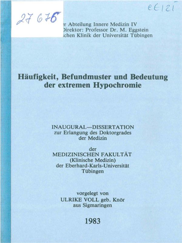 Haufigkeit, Befundmuster und Bedeutung der extremen Hypochromie