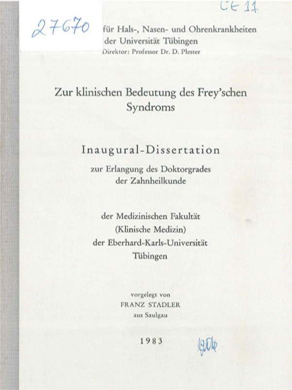 Zur klinischen Bedeutung des Frey'schen Syndrom