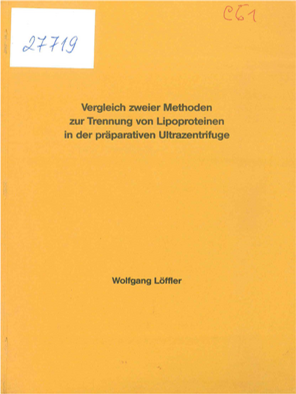 Vergleich zweier Methoden zur Trennung von Lipoproteinen in der praparativen Ultrazentrifuge