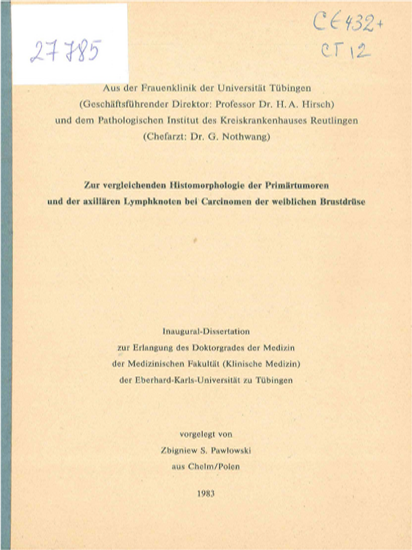 Zur vergleichenden Histomorphologie der Primartumoren und der axillaren Limphknoten bei Carcinomen der weiblichen Brustdruse