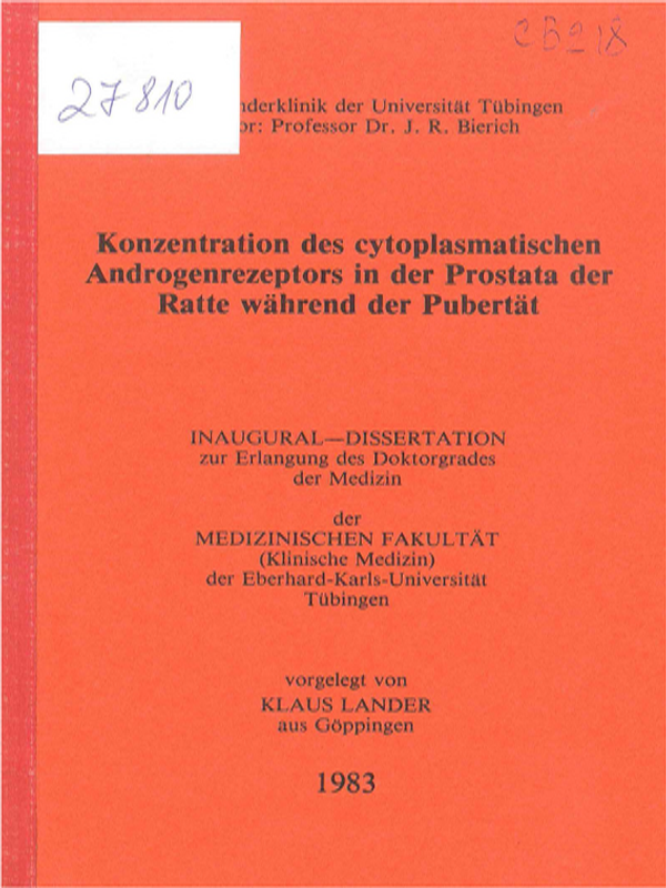 Konzentration des cytoplasmatischen Androgenrezeptors in der Prostata der Ratte wahrend der Pubertat