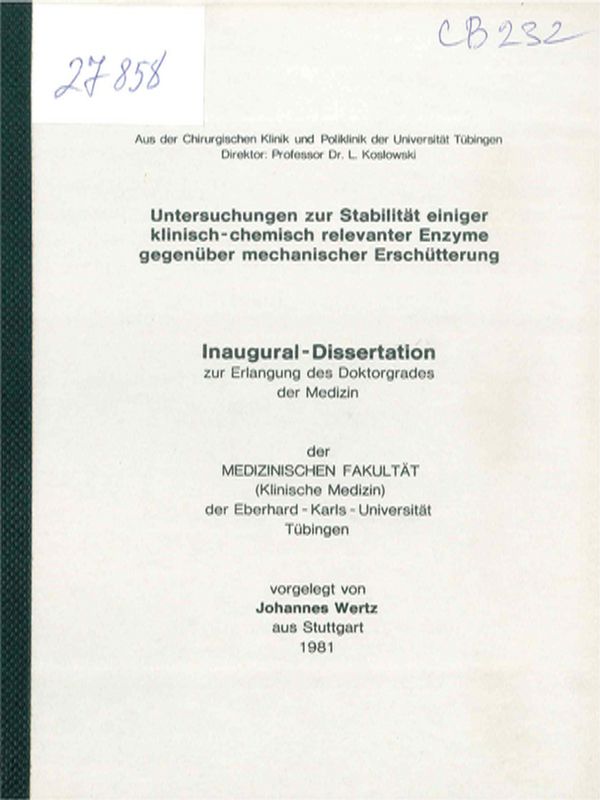 Untersuchungen zur Stabilitat einiger klinisch-chemisch relevanter Enzyme gegenuber mechanischer Erschutterung