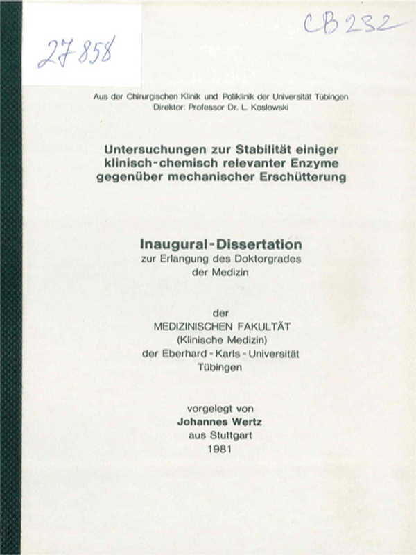 Untersuchungen zur Stabilitat einiger klinisch-chemisch relevanter Enzyme gegenuber mechanischer Erschutterung