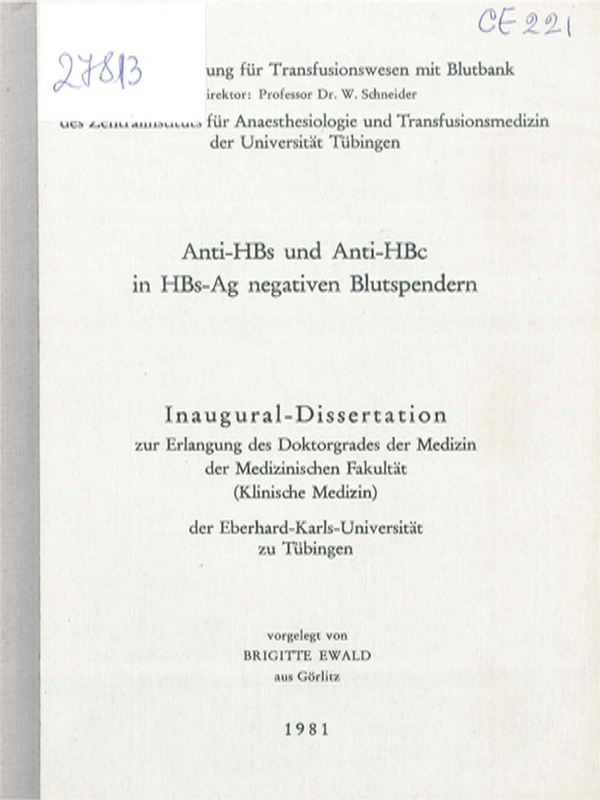 Anti-HBs und Anti-HBc in HBs-Ag negativen Blutspendern
