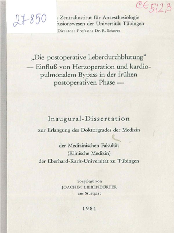 "Die postoperative Leberdurchblutung" - Einfluss von Herzoperation und kardiopulmonalem Bypass in der fruhen postoperativen Phase