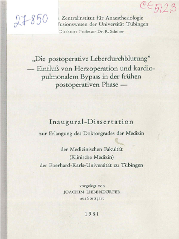 "Die postoperative Leberdurchblutung" - Einfluss von Herzoperation und kardiopulmonalem Bypass in der fruhen postoperativen Phase