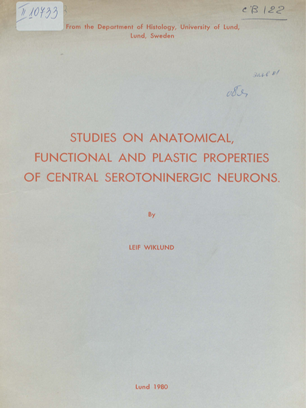 Studies on anatomical, functional and plastic properties of central serotoninergic systems