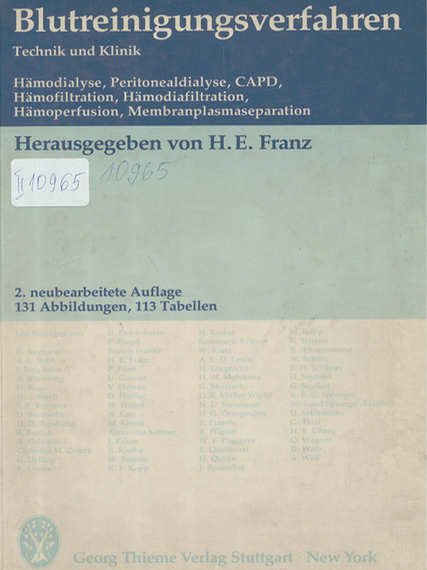 Blutreinigungsverfahren Technik und Klinik