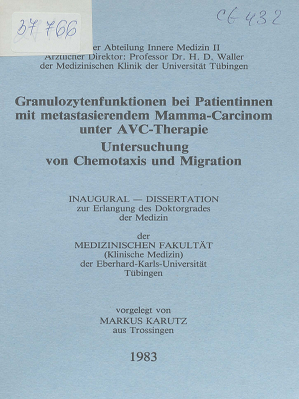 Granulozytenfunktionen bei Patientinnen mit metastasierendem Mama-Carcinom unter AVC-Therapie. Untersuchung von Chemotaxis und Migration