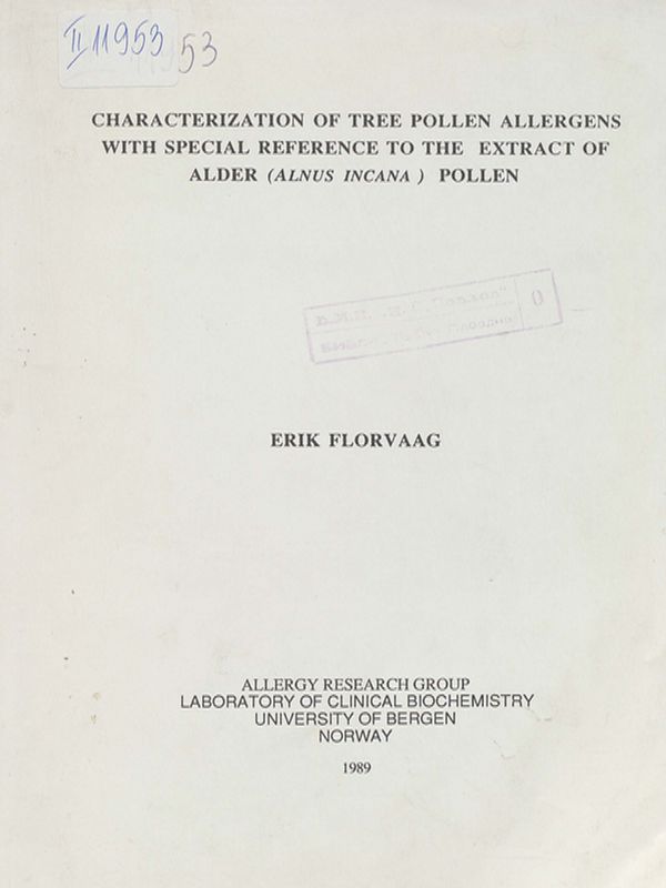 Characterization of tree pollen allergens with special reference to the extract of Alder (Alnus incana) pollen