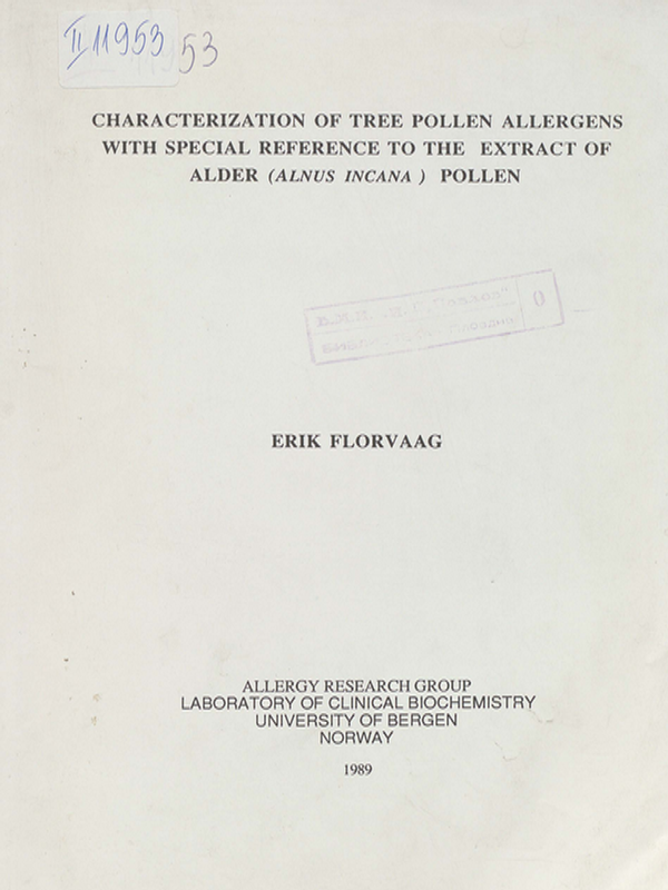 Characterization of tree pollen allergens with special reference to the extract of Alder (Alnus incana) pollen