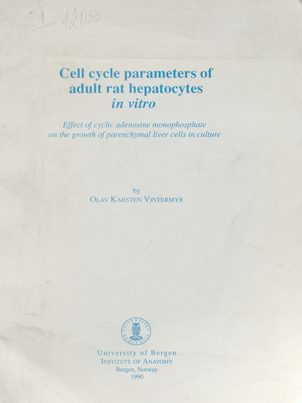 Cell cycle parameters of adult rat hepatocytes in vitro