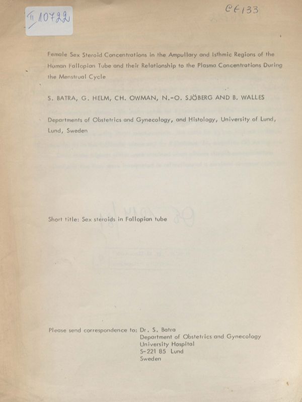 Female sex steroid concentrations in the ampullary and isthmic regions of the human fallopian tube and their relationship to the plasma concentrations during the menstrual cycle