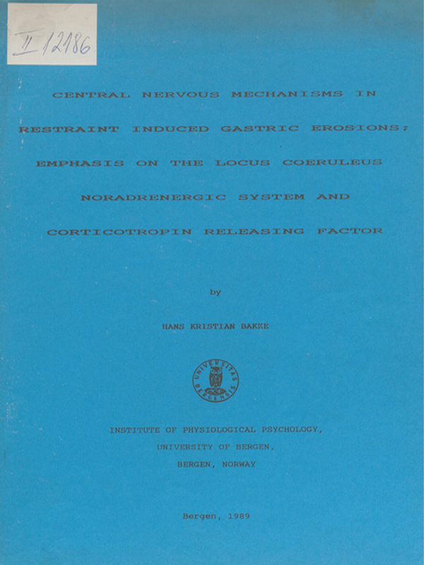 Central nervous mechanisms in restraint induced gastric erosions