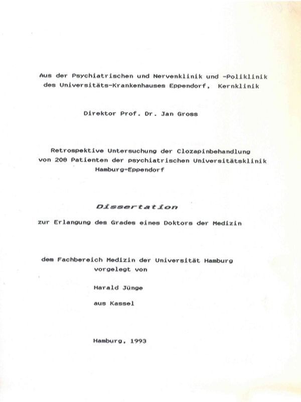 Retrospektive Untersuchung der Clozapinbehandlung von 208 Patienten der psychiatrischen Universitatsklinik Hamburg-Eppendorf