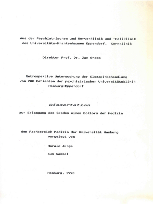 Retrospektive Untersuchung der Clozapinbehandlung von 208 Patienten der psychiatrischen Universitatsklinik Hamburg-Eppendorf