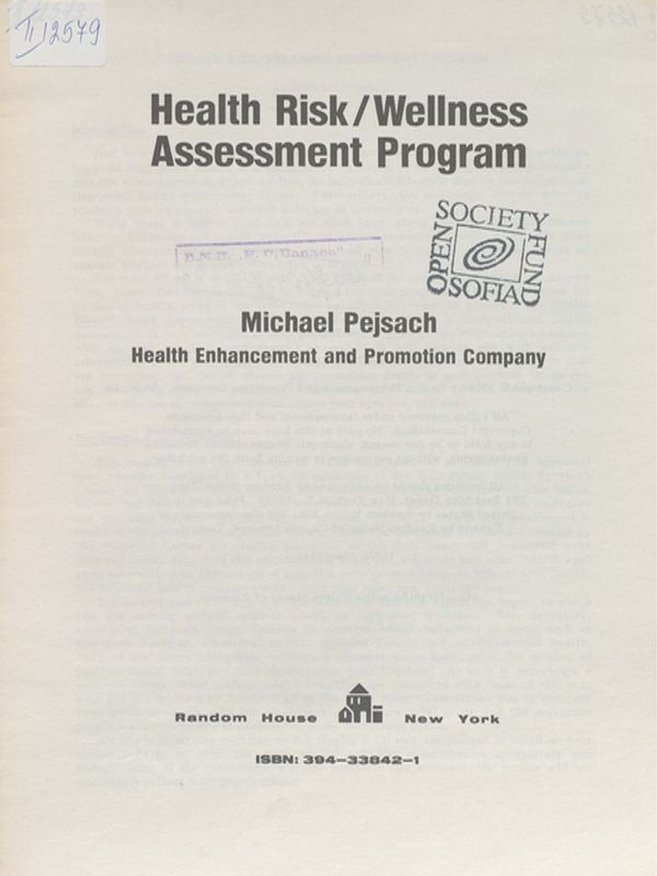 Health risk / wellness assessment program