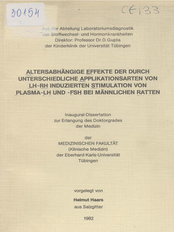 Altersabhangige Effekte der durch unterschiedliche Applikationsarten von LH-RH induzierten Stimulation von Plasma-LH und -FSH mannlichen Ratten