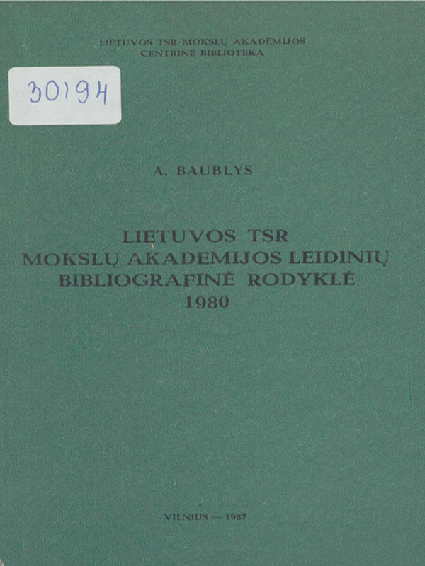Библиографический указатель изданий академии наук Литовской ССР 1980