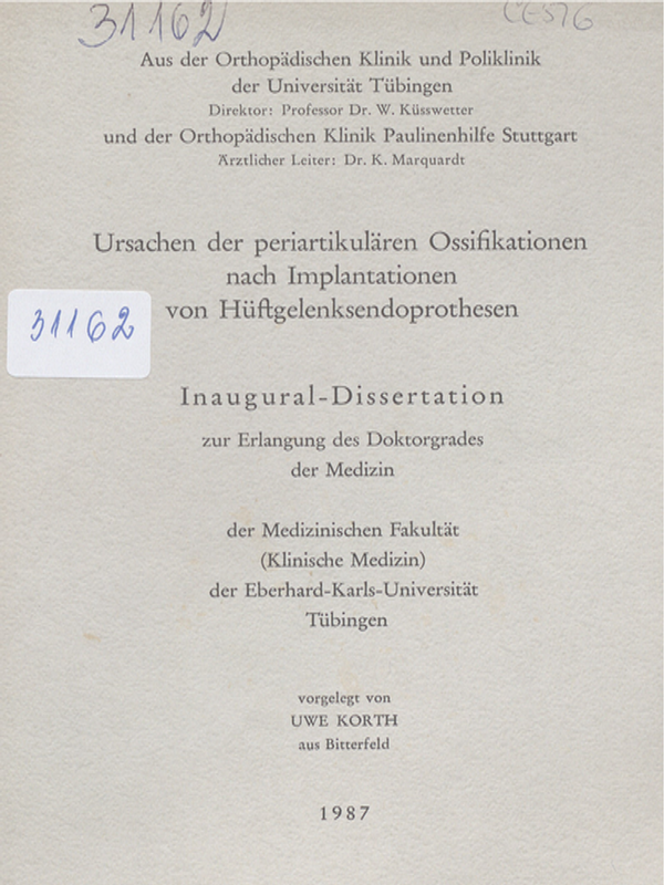 Ursachen der periartikularen Ossifikationen nach Implantationen von Huftgelenksendoprothesen