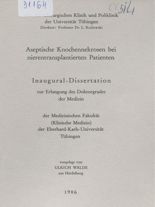 Aseptische Knochennekrosen bei nierentransplantierenden Patienten