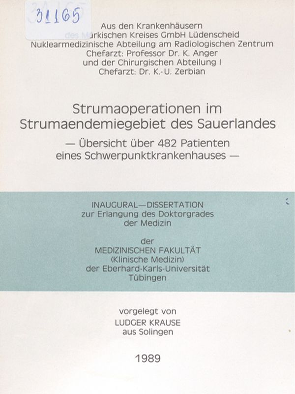 Strumaoperationen im Strumaendemiegebiet des Sauerlandes