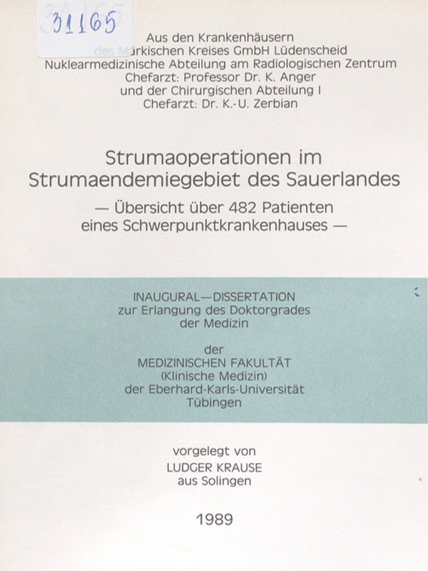 Strumaoperationen im Strumaendemiegebiet des Sauerlandes