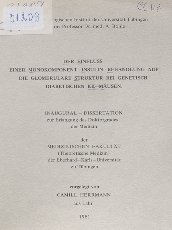 Der Einfluss einer Monokomponent-Insulin-Behandlung auf die glomerulare Struktur bei genetisch diabetischen KK-Mausen