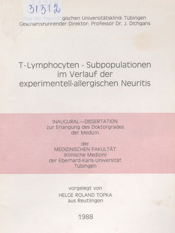 T-Lymphocyten-Subpopulationen im Verlauf der experimentell-allergischen Neuritis