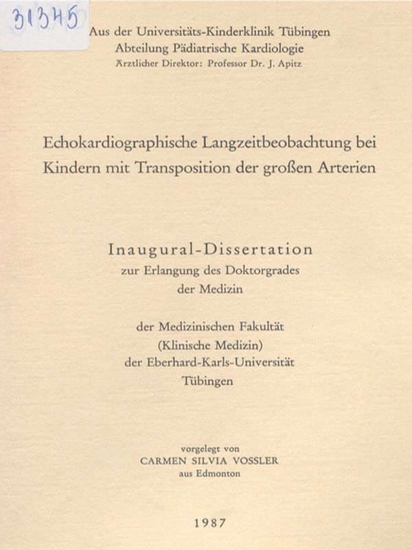 Echokardiographische Langzeitbeobachtung bei Kindern mit Transposition der grossen Arterien