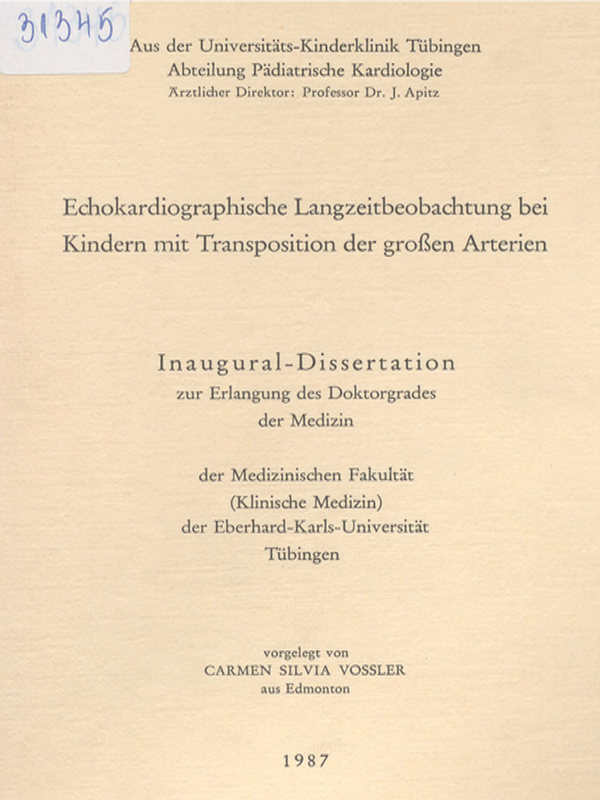 Echokardiographische Langzeitbeobachtung bei Kindern mit Transposition der grossen Arterien