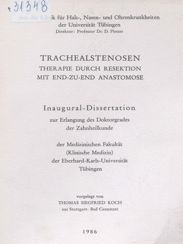 Trachealstenosen : Therapie durch resektion mit end-zu-end anastomose