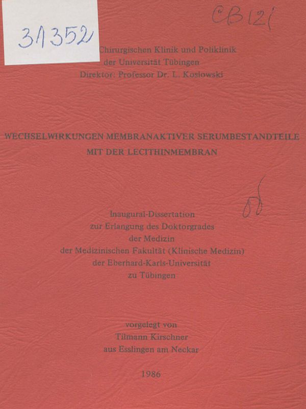 Wechselwirkungen membranaktiver Serumbestandteile mit der Lecithinmembran