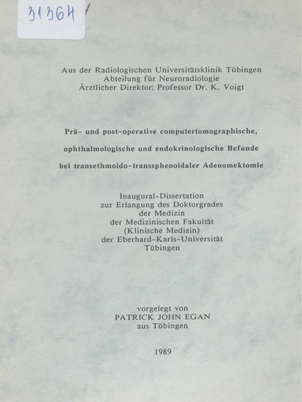 Pra- und post-operative computertomographische, ophthalmologische und endokrinologische Befunde bei transethmoido-transsphenoidaler Adenomektomie