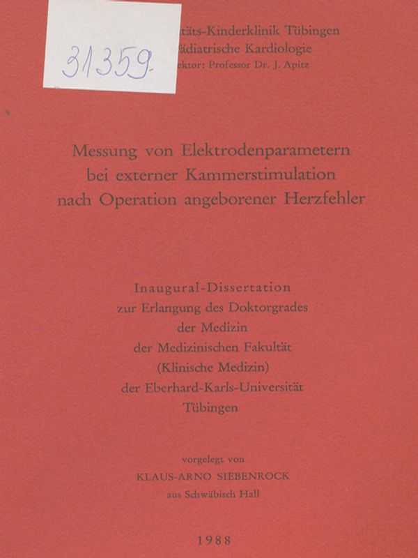 Messung von Elektrodenparametern bei externer Kammerstimulation nach Operation angeborener Herzfehler