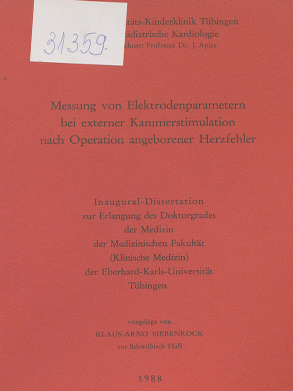 Messung von Elektrodenparametern bei externer Kammerstimulation nach Operation angeborener Herzfehler