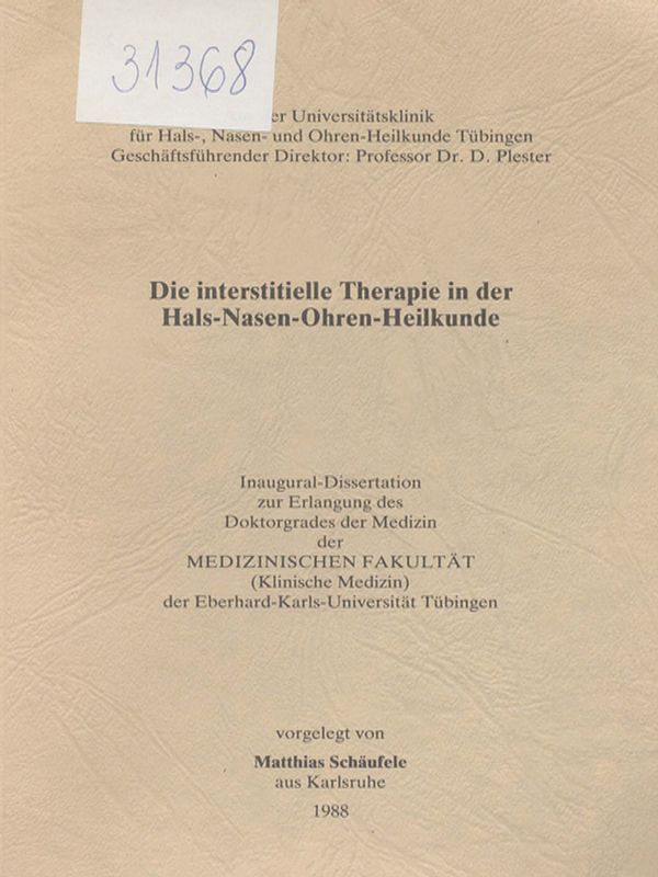 Die interstitielle Therapie in der Hals-Nasen-Ohren-Heilkunde