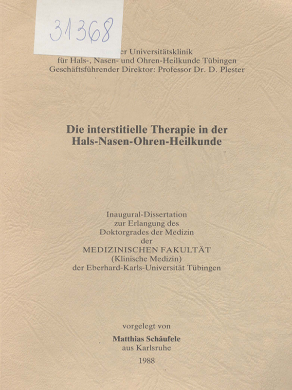 Die interstitielle Therapie in der Hals-Nasen-Ohren-Heilkunde
